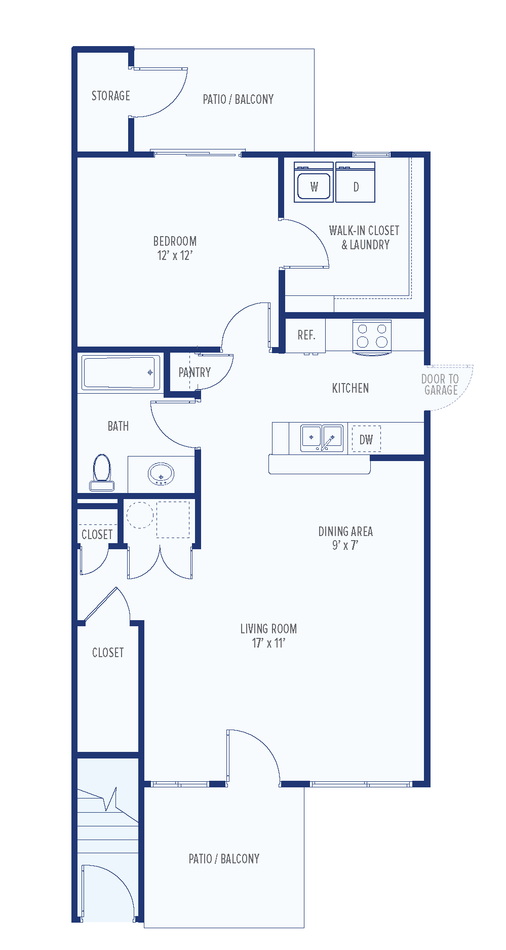 1 Bed 1.0 Bath Floor Plan